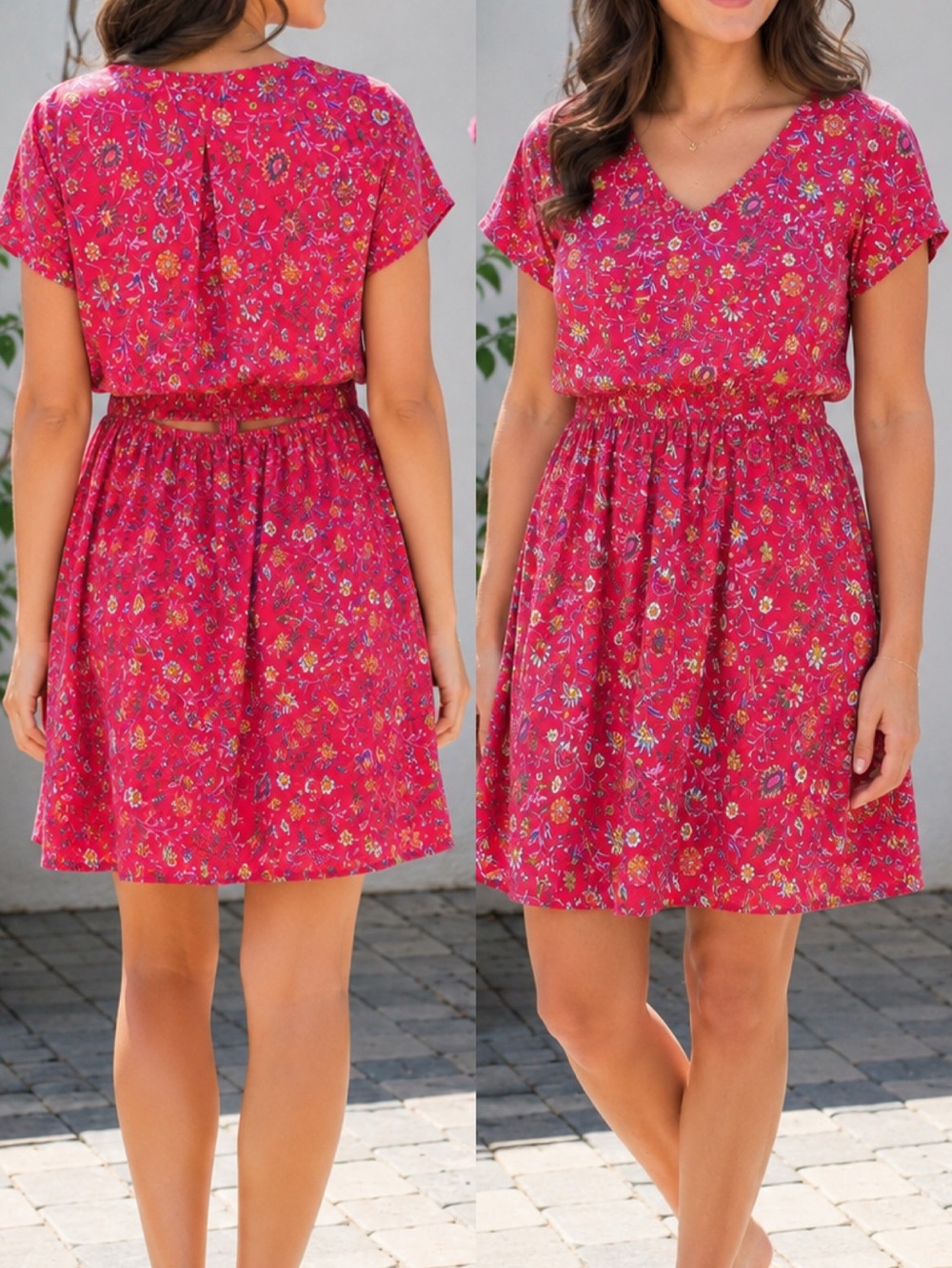 Tristan Red Floral Summer Dress Vacation Boho Mini Dress